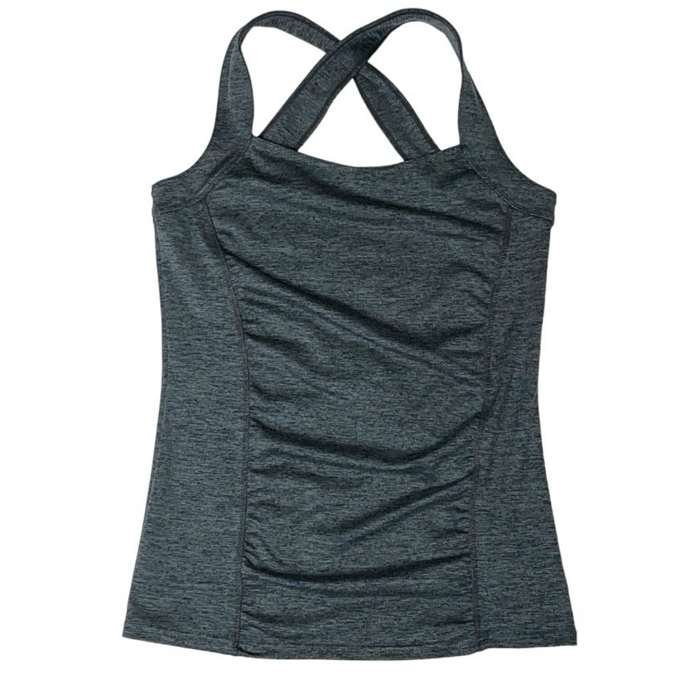 Soybu Alicia Strappy Criss Cross Back Ruched Workout Tank Top Gray Gym Sporty S